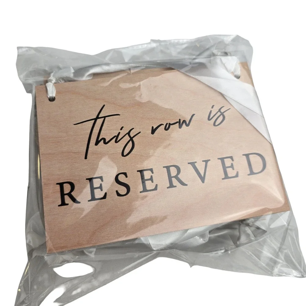 12 Pack Wooden Reserved Row Sign for Wedding Ceremony Natural Wood White Ribbon